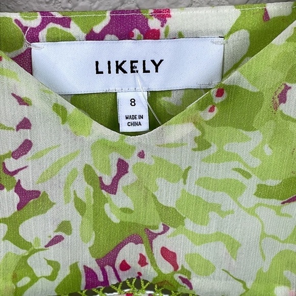 New Likely Gavina Mini Dress In Green Floral Flutter Strap Cut Out Back Sz 8 - Picture 11 of 15
